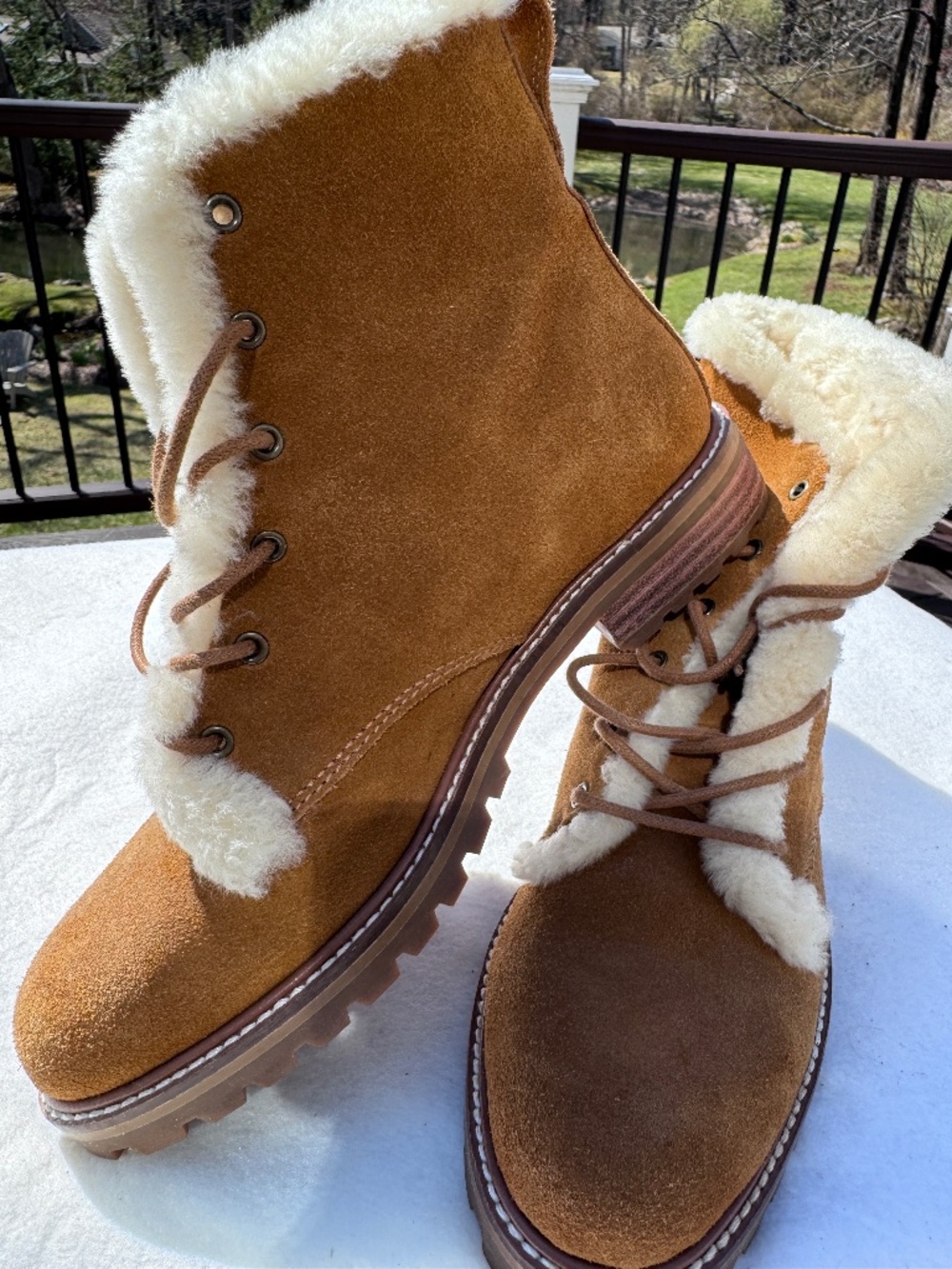 Madewell The Clair Lace-Up Boot in Shearling-Lined Suede Size 7.5